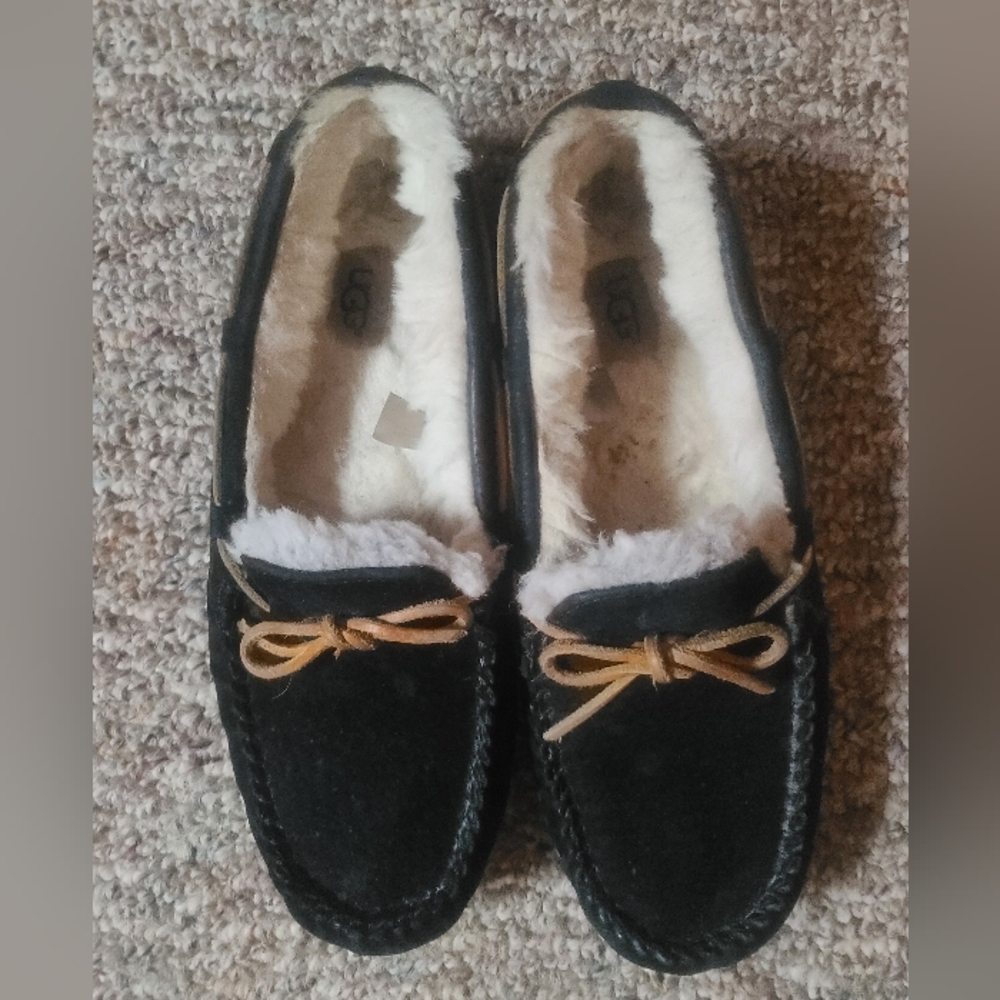 UGG Black Sheepskin Lined Moccasin Slippers